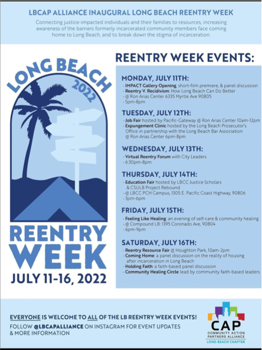 LONG BEACH!!! If you or anyone you know is in need of re-entry resources, consider attending @lbcapalliance 's week-long event starting next week! LB Reentry Week is where you will find resources, support, community, connection, and healing. EVERYONE is welcome!