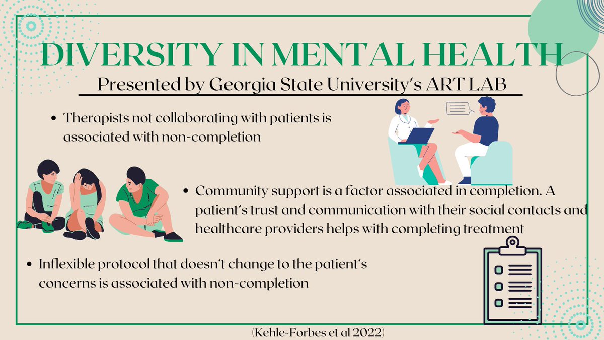 GSUARTLab's tweet photo. Prolonged Exposure &amp; Cognitive Processing Therapy are common therapies used to help those with PTSD. This study investigates the factors associated with non-completion of trauma focused therapies for veterans with PTSD. 
https://t.co/vG9BnVnghF 
#mentalhealth #PTSD #Veterans https://t.co/fxjeKp12jJ