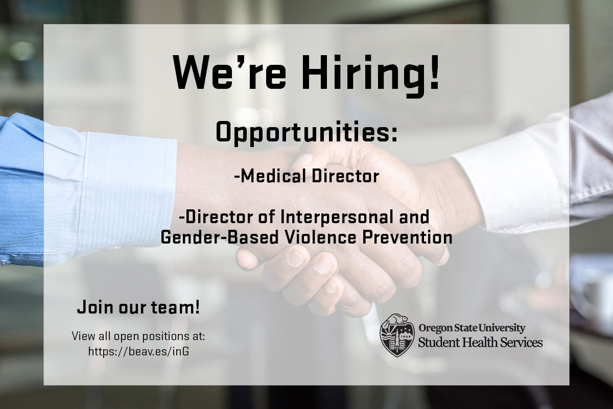 Join our awesome team of health care professionals who improve lives every day! View all SHS job opportunities at: beav.es/inG.
#werehiring #hiring #joinourteam #job #jobopportunity #healthcare #student #health #oregonstate #oregonstateuniversity