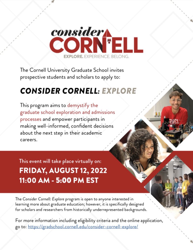 📣📣 We have exciting news! 📣📣 We are now part of the new Consider Cornell diversity preview programming series through @CornellOISE - an all in one program to learn how to apply to graduate school and all that Cornell has to offer