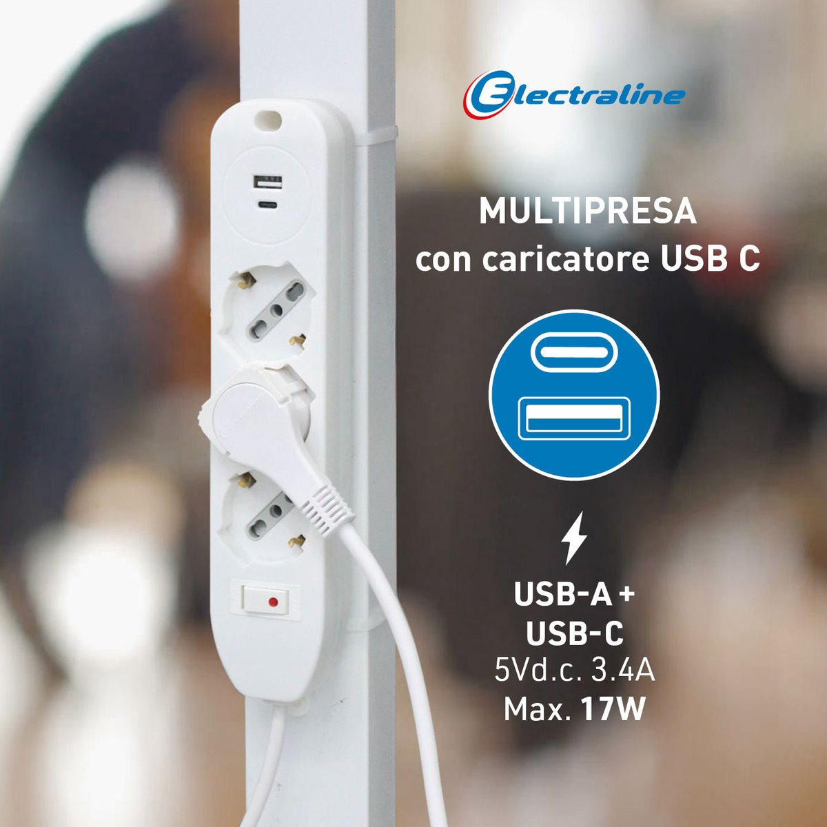 ElectralineG's tweet photo. Per la tua #workstation, le nuove #multiprese Electraline dispongono di 2 prese #USB di ricarica elevata (1 USB tipo A e 1 USB tipo C)* ed un cavo lungo 1,5 metri. Accessoriate di 3 prese P40 pluristandard ed *output USB: 5V d.c. 3.4A Max 17W. https://t.co/a7yG1AwTo0 https://t.co/xU8PNeryUW