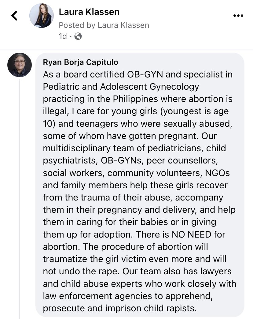 An amazing comment on my post from a doctor practicing in the Philippines where abortion is illegal. 

Wow. 

#RoeVsWade