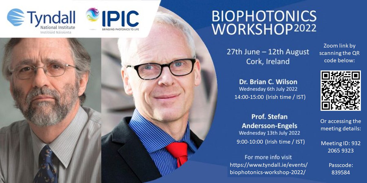Interested in learning #BioPhotonics and #Biomedical #Optics with #Pioneers in the field? Join our #keynote webinars by Dr. Brian C. Wilson and Prof. Stefan Andersson-Engels on the 6th and from 14:00-15:00 (IST, UTC+01:00) &amp; 13th July 2022 from 9:00-10:00 bit.ly/3bQKYvg
