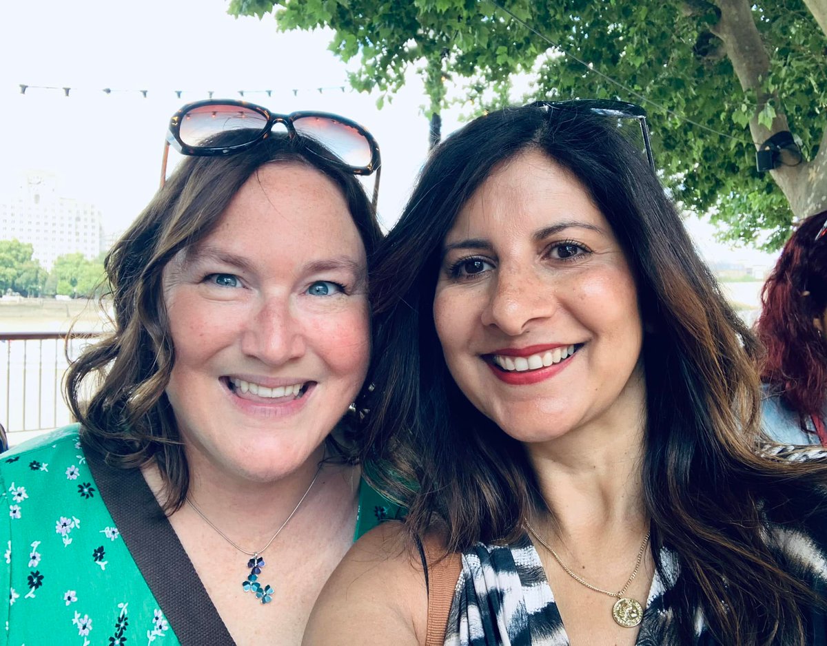 ShaliniBoland's tweet photo. Emerged from my writing cave and met up with my superstar editor @FictionJourneys at the @bookouture summer party yesterday! Congrats to the team for 10 Years of smashing it! #SummerVibes https://t.co/kWrRBAZEXG