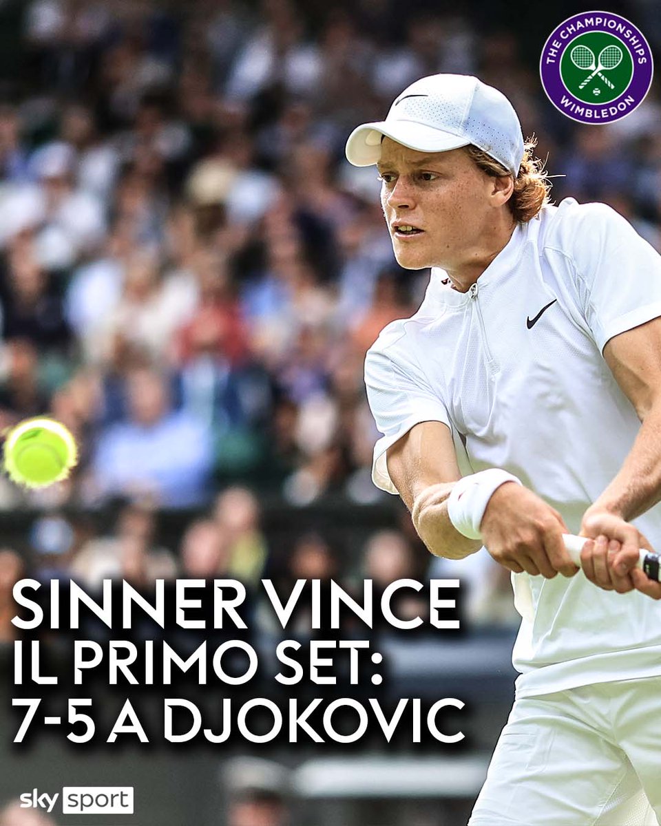 Jannik #Sinner vince il primo set in rimonta: 7-5 a #Djokovic. Segui la partita su #SkySport Uno e in streaming su NOW
➡️ tiny.cc/Djokovic_Sinne…
#SkyWimbledon #Wimbledon2022 #SkySport #SkyTennis #Wimbledon