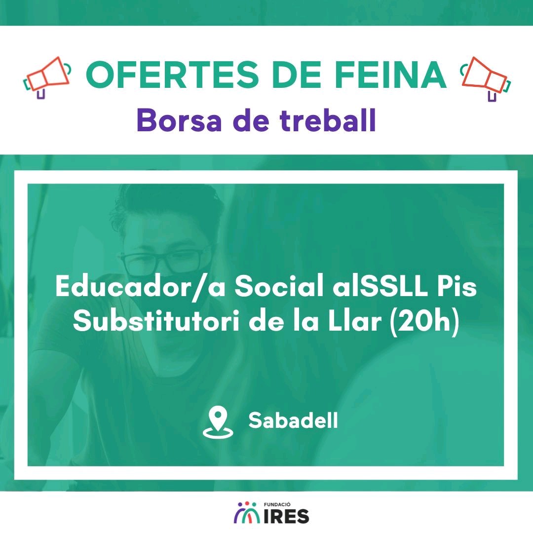 fundacioires's tweet photo. 📢OFERTA DE #FEINA📢 URGENT! 
Tenim dues ofertes actives a #Sabadell i #Matadepera. Si creus que encaixes amb alguna d'aquestes dues places envia'ns el teu CV a: https://t.co/t74sFLjlpw https://t.co/tEgQXP2FUC