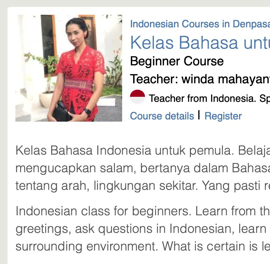 MLCafe's tweet photo. Learn Indonesian with Winda Mahayanti, online or in person in Denpasar!
https://t.co/0C7KLB1hfN https://t.co/Dm9nSlPrUc