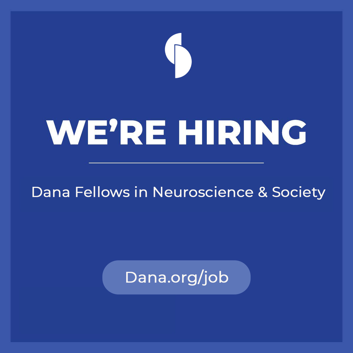 Come work with us! Two new Dana Fellows in Neuroscience &amp; Society will help us plan and coordinate programs in our new focus area. Details: dana.org/job
More about our new focus: on.dana.org/new-focus 
#neurotwitter #neurojobs #NeuroscienceandSociety
