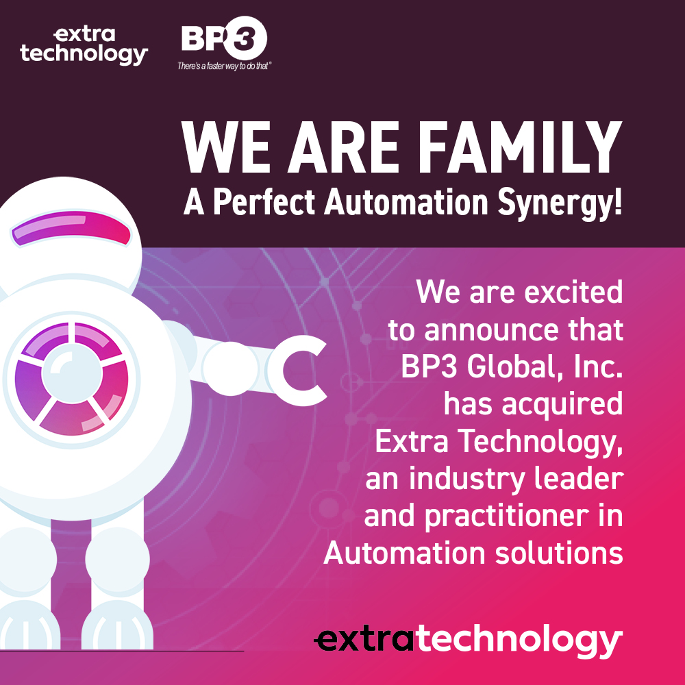 extratechnology's tweet photo. We are proud to announce that Extra Technology has joined the BP3 family! The synergy between both companies will combine award-winning #intelligentautomation expertise with unparalleled specialism in #workloadautomation and #businessprocessautomation. https://t.co/mnDC3dmXKo https://t.co/ttPVbK41oK