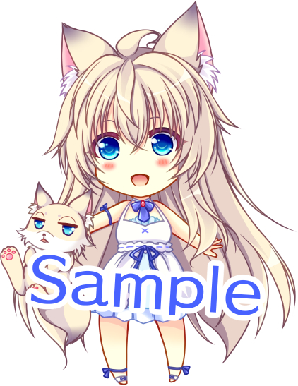 アクスタと紙袋の注文したー!こちらはサンプルとなりマッスル!٩( ''ω'' )و そしてさり気なくランプ様最新作の「ゆまほろめ」のミーナちゃんとナトリ描けました 