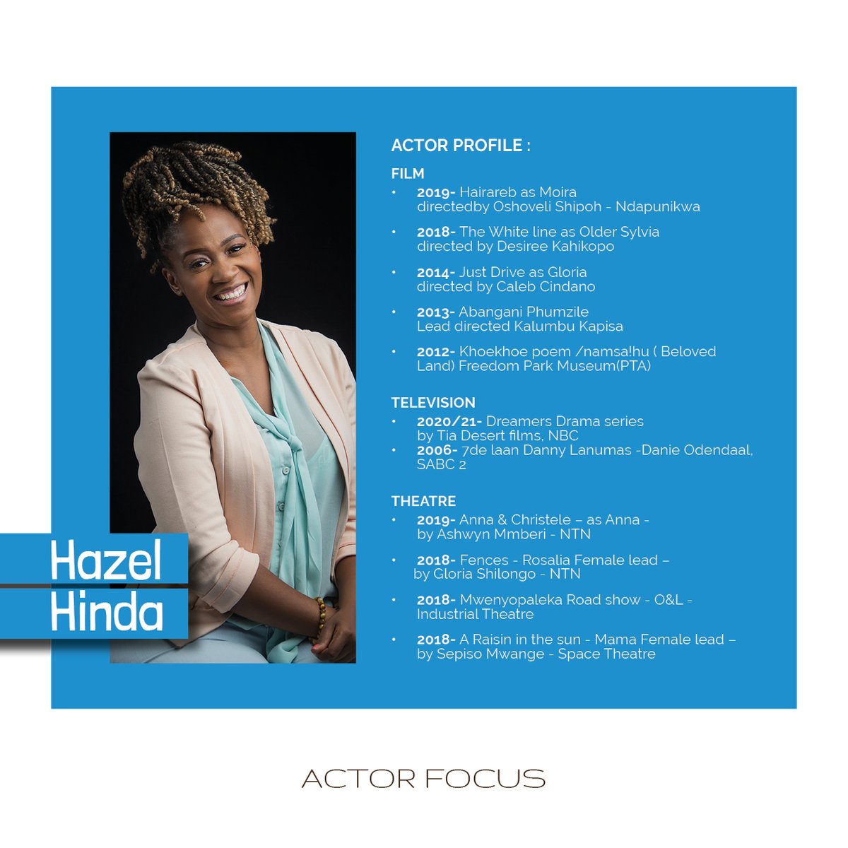Namibia_F_C's tweet image. She had some important industry gems to share in our exclusive interview so stay tuned for that. 

Before that, what production have you seen Hazel in? Comment below. 

#namibiafilmcommission #actorfocus #hazelhinda #namibianactors #namibianstories