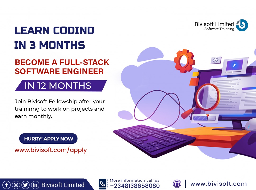 bivisoft's tweet photo. Are you a graduate, unemployed, serving youth corper and passionate about tech? Unleash the tech potential in you with our 3months software development training program and get an exclusive paid 12 months internship position after successful graduation. https://t.co/d8DL0uGXOX