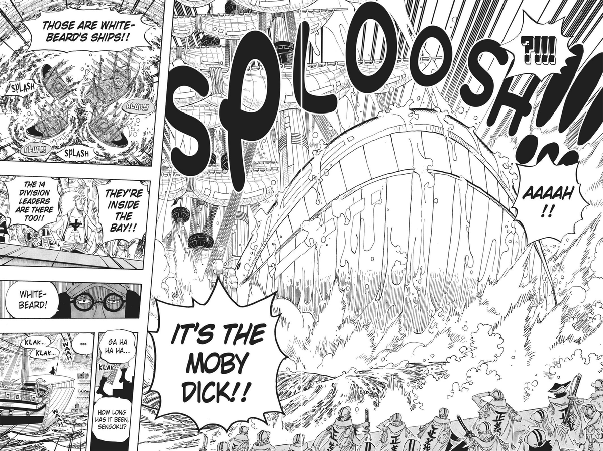 StrawhatUFO's tweet photo. Our first whale was at Orange Town, when Luffy and Nami meet. 

We also had a whale being the ship of Whitebeard, the Moby Dick. 

When Luffy escaped from Impel Down, it was on the back of a school of whale sharks. https://t.co/2ZpL5f5uia