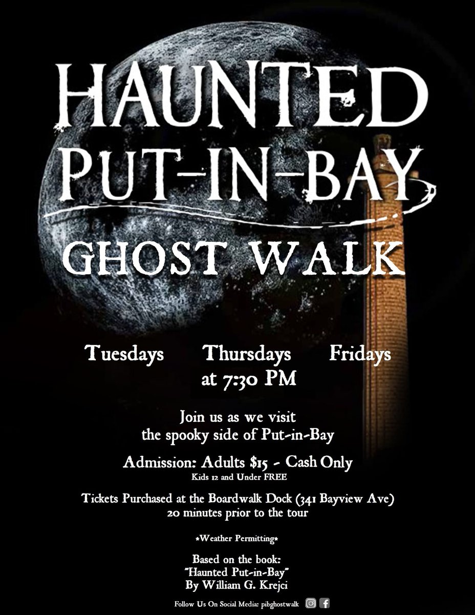 MILLERBOATLINE's tweet photo. Spooky island fun &amp; history. Put-in-Bay Ghost Walk every Tuesday, Thursday &amp; Friday this summer. 👻https://t.co/uKFd6VDQxI #putinbay #events https://t.co/zbF10q8R3K