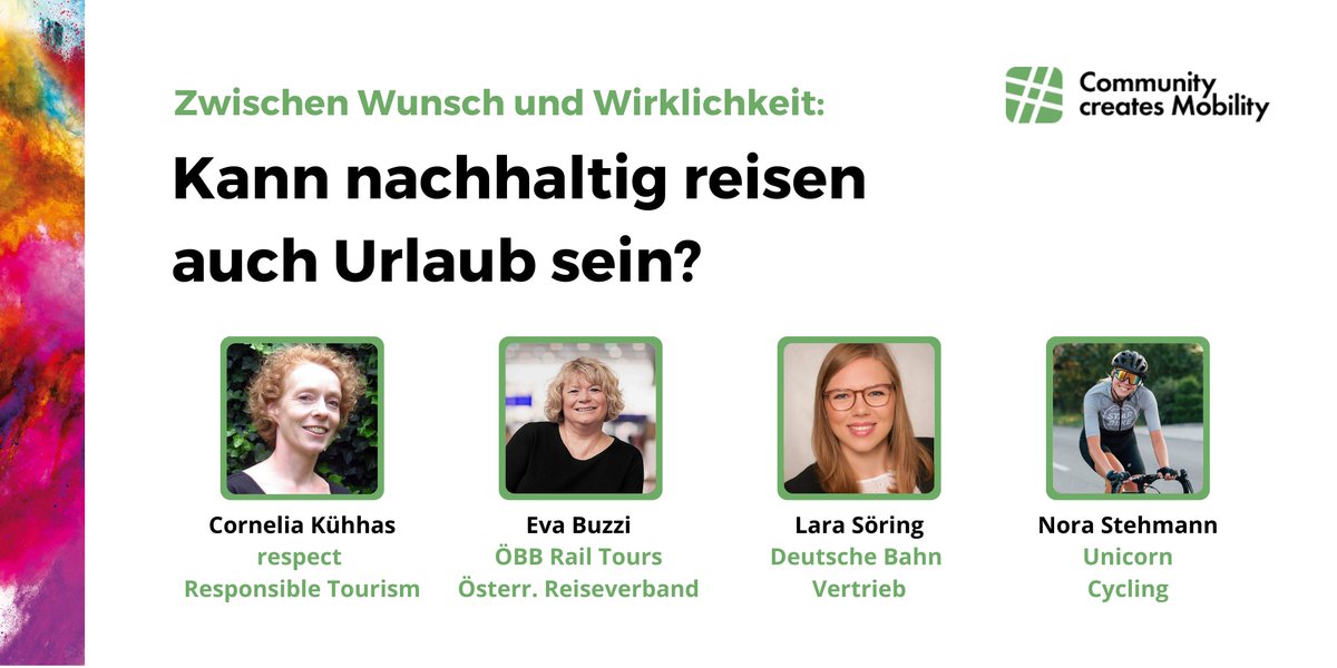 unsereOEBB's tweet photo. Wie nachhaltig ist euer Urlaub? ☀️🌿
Dieser Frage widmet sich die #LearningJourney von #CommunityCreatesMobility, diesen Donnerstag von 16:00 bis 18:00 Uhr via Zoom.
Kostenlose Anmeldung: https://t.co/M63QJwaR6z https://t.co/AeDOI7Uehn