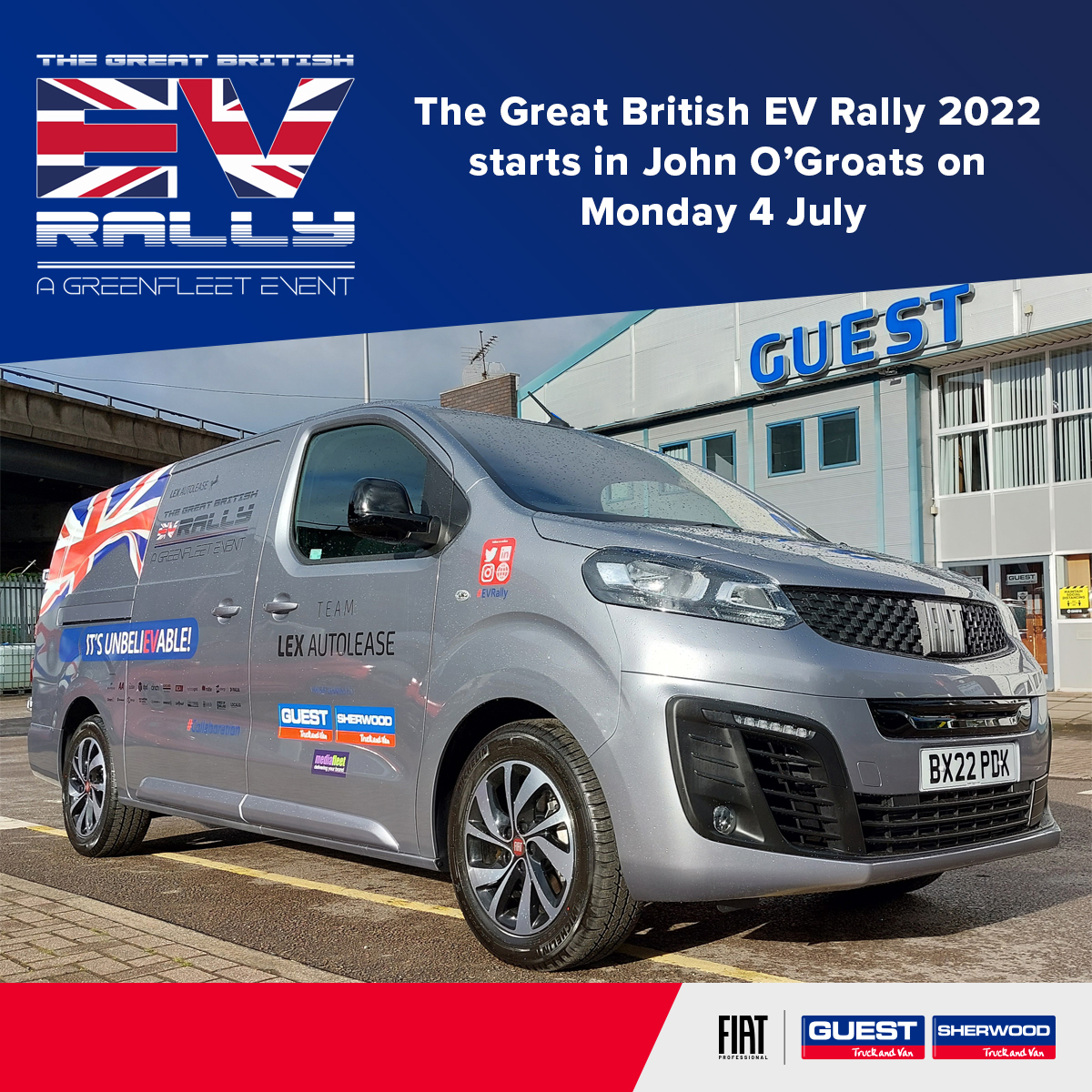 The Great British EV Rally 2022 is underway! 5 day journey from John O’Groats to Lands End in the E-Scudo from Guest Sherwood Truck &amp; Van. Follow the journey here gbevrally.co.uk @GBEVRally #guest #sherwood #mediafleet #lexautolease #EVRally #collaboration #netzero