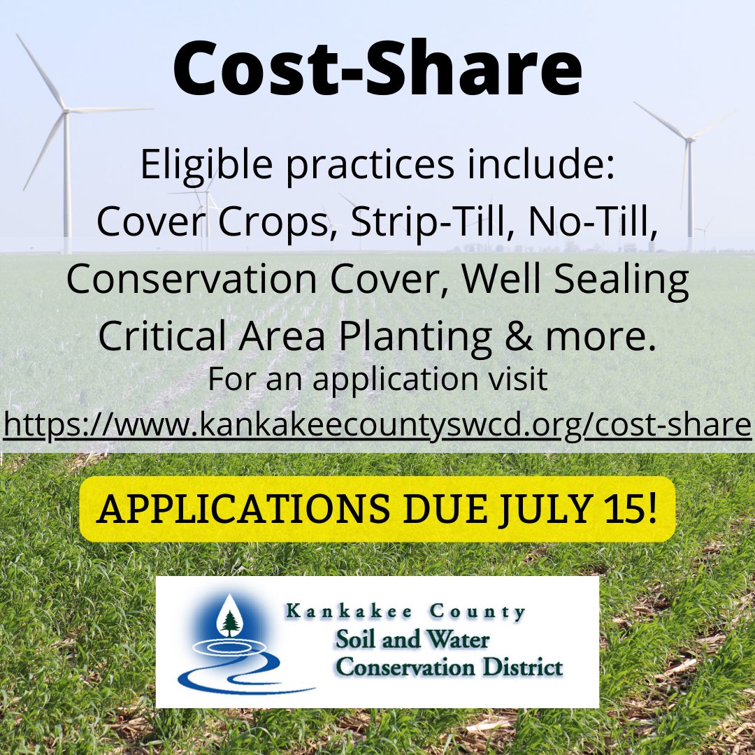 The 2nd enrollment for Cost-Share applications closes on July 15th.  Funds are limited, apply today!  Applications are available in the office and online.
#farmers #conservation #KankakeeCounty #covercrops #SWCD #Kankakee #soilhealth #agriculture