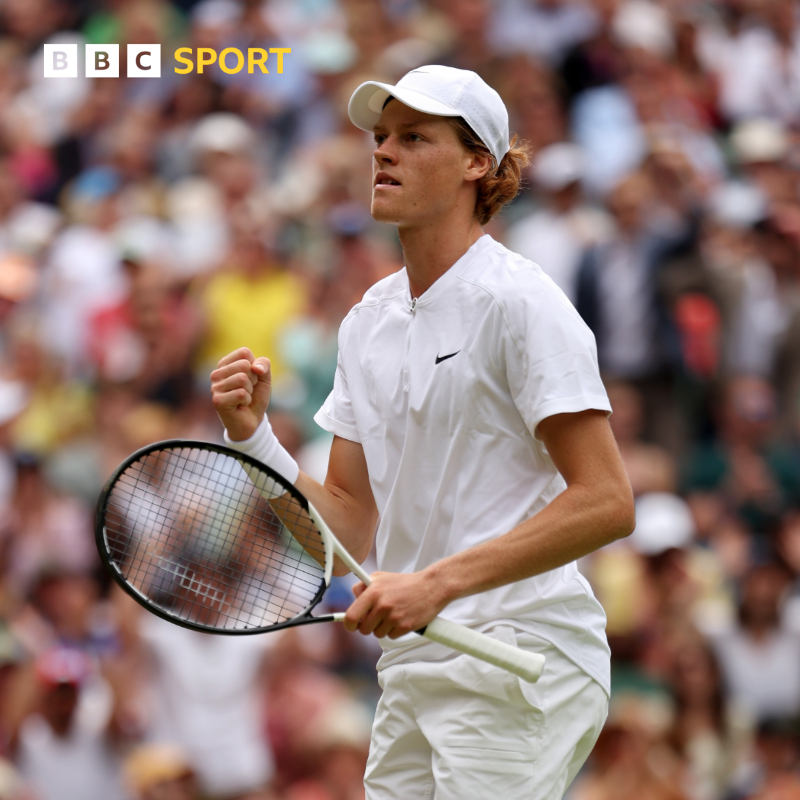 BBCSport's tweet photo. Could we be witnessing a huge upset on Centre Court? 😲

20-year-old Jannik Sinner is showing incredible maturity and takes control in the second set.

He goes 5-2 up and will serve for a two-set lead.

🖥💻📱 Watch @BBCOne, @BBCiPlayer &amp; @BBCSport app

#BBCTennis #Wimbledon
