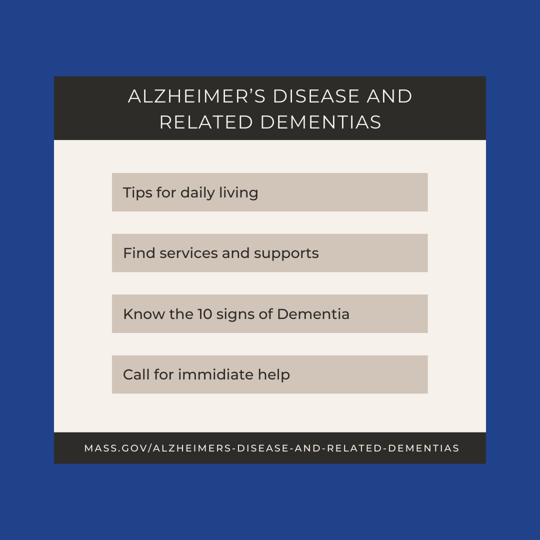 DID YOU KNOW: Massachusetts has a list of resources to help you find statewide services, supports, and pathways for people living with dementia and their care partners. 

Learn more: mass.gov/alzheimers-dis…