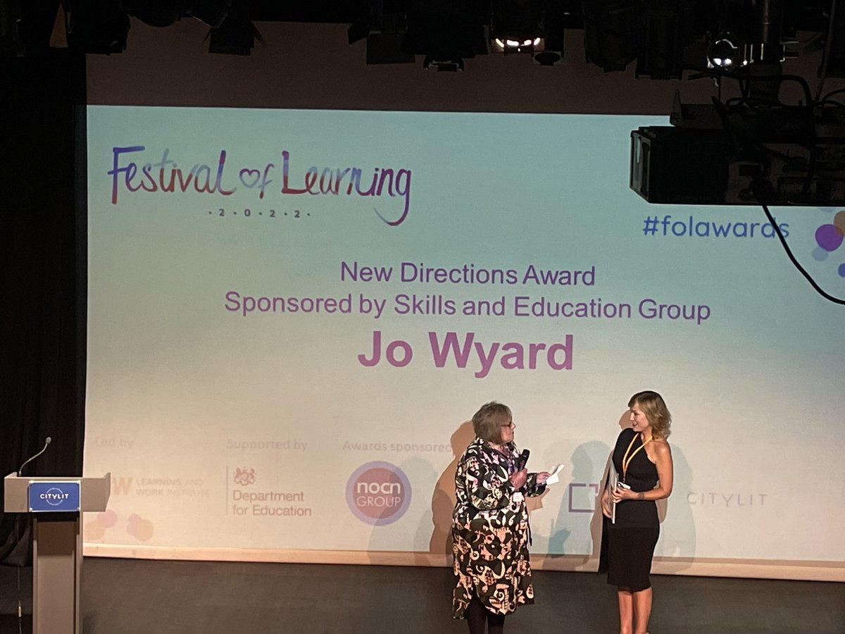 LWsarahp's tweet photo. Well done Jo! This year’s New Directions award winner 🎉🎉🎉 #folawards @festival_learn https://t.co/fwWNgF607A