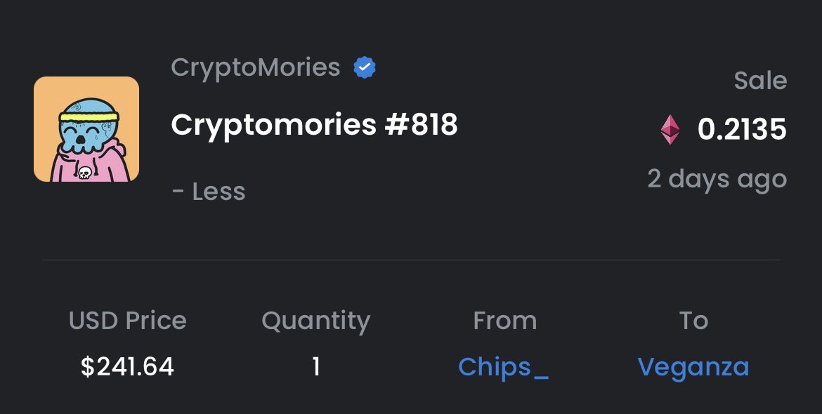 Hide your <a href="/CryptoMories/">CryptoMories News</a> 🚨🚨🚨

In case you didn’t notice, <a href="/Veganza_NFT/">Veganza 💀🤘</a> is out on a shopping spree. Nobody’s morie is safe in these streets 👀