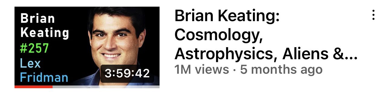 Prof. Brian Keating on X: I thought almost four hours with @lexfridman  would leave nothing remaining on the table. Yet, I still left feeling  there's more to say. Спасибо brother… keep cracking