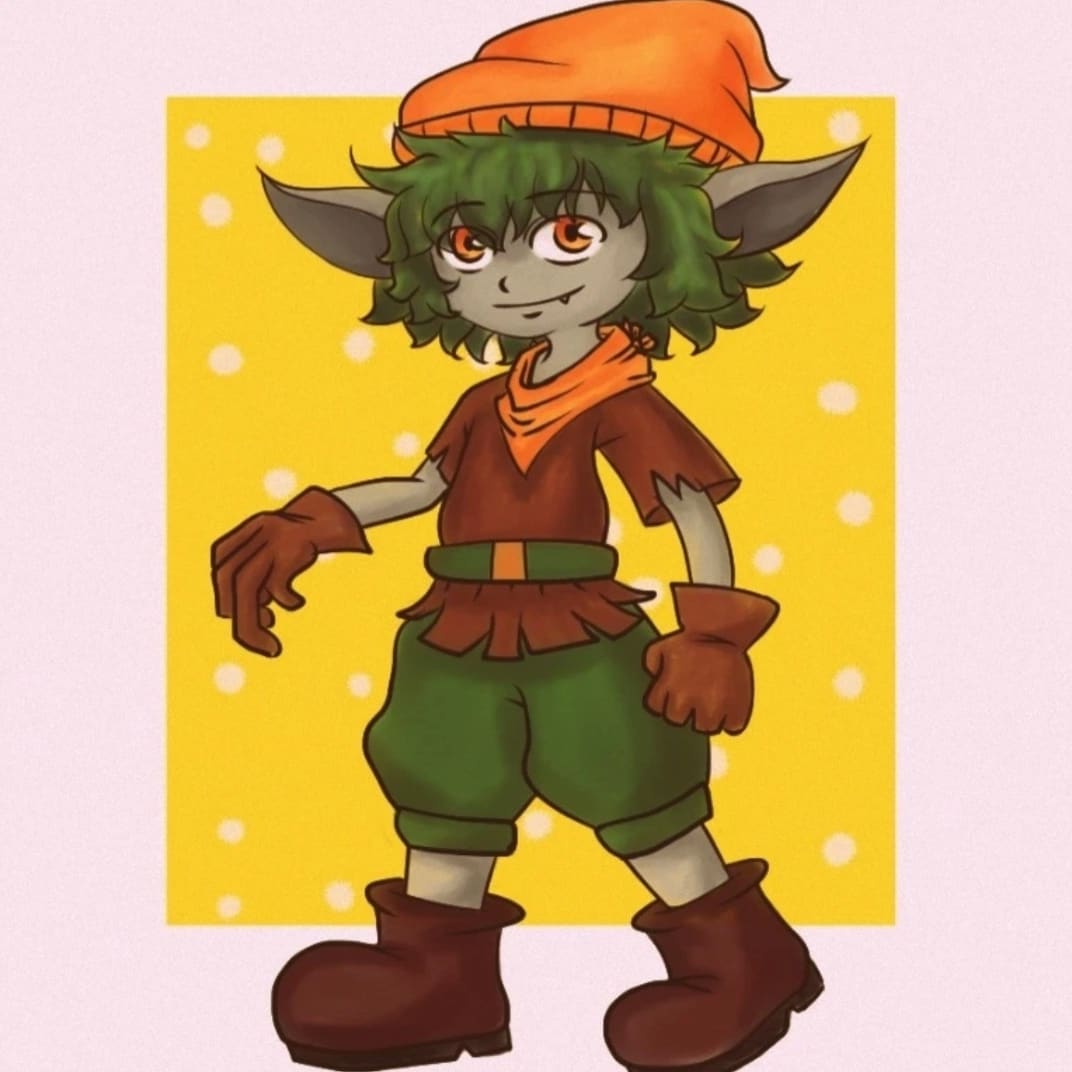 RoAni49's tweet photo. Character I've been working on, Zoni! A kind of gremlin/goblin/fairy like creature from a small (literally) town in the fields between the rivers. With big dreams and a bigger heart, he and his friends go on all sorts of adventures 🧝 https://t.co/yNAArxtJQw