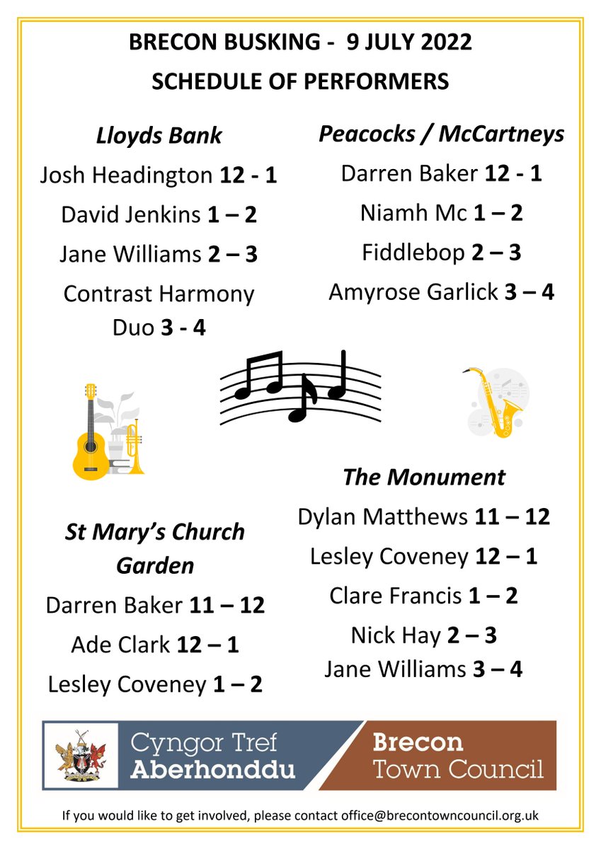 #BreconBusking2022 schedule for THIS Saturday 9th July