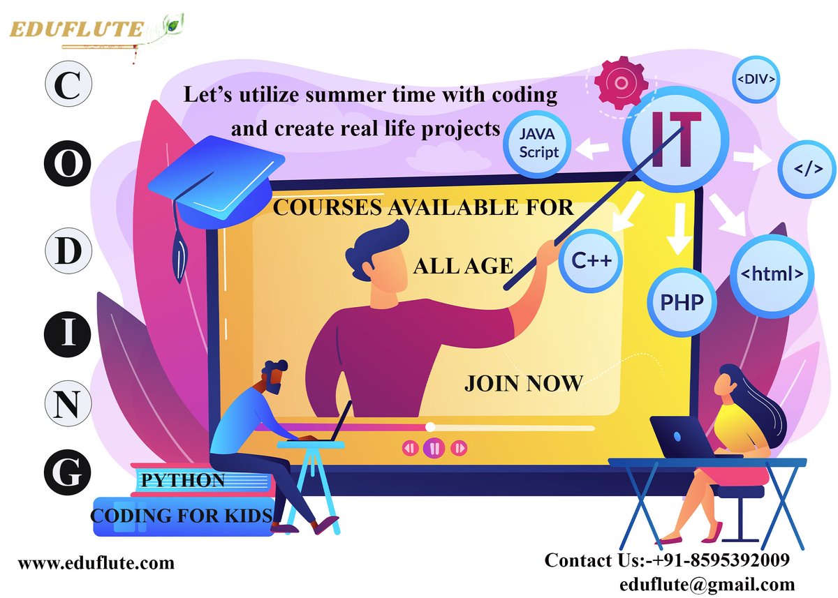 edufluteacademy's tweet image. Best Online and Offline Coding Classes  

#Htmlcodingclasses #csscodingclasses  #pythoncodingclasses #Webdesigningclasses #bcacoaching #mcacoaching #clanguagecodingclasses #Advanceexcelclasses 
Contact us:- eduflute@gmail.com    +91-8595392009
eduflute.com