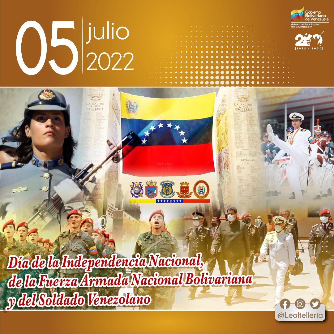 Hoy día de la Fuerza Armada Nacional Bolivariana y día del Soldado Venezolano, el pueblo enaltece el espíritu patriótico de los hombres y mujeres que protegen nuestra Soberanía Nacional. A #211AñosDeIndependencia ¡Que vivan los herederos de las glorias libertarias de la Patria!