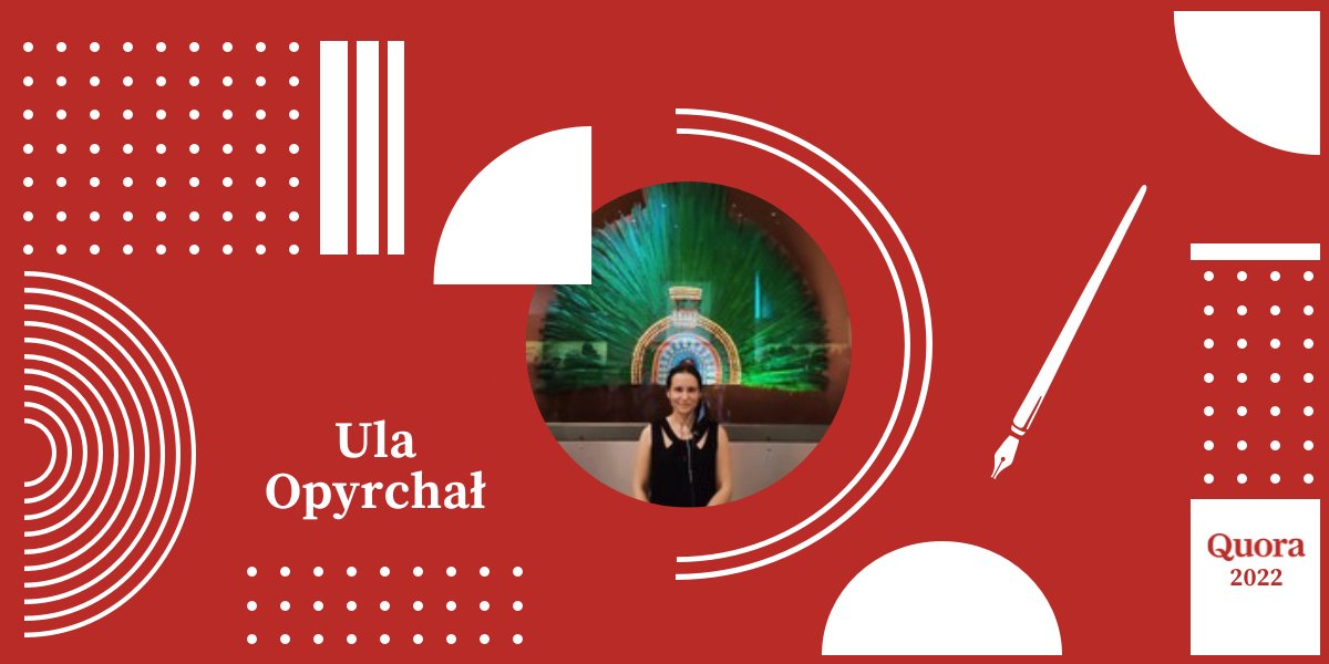 Przedstawiamy Najlepszą Autorkę Quora po polsku, Ulę Opyrchał! 🎉👏🏼 Dziękujemy za dzielenie się wiedzą i doświadczeniem związanymi z medytacją i rozwojem duchowym! 🏅 qr.ae/pvPdU9

#NajlepszyAutor #NajlepszaAutorka #QuoraPL #QuoraPoPolsku #TopWriter #Quora #medytacja