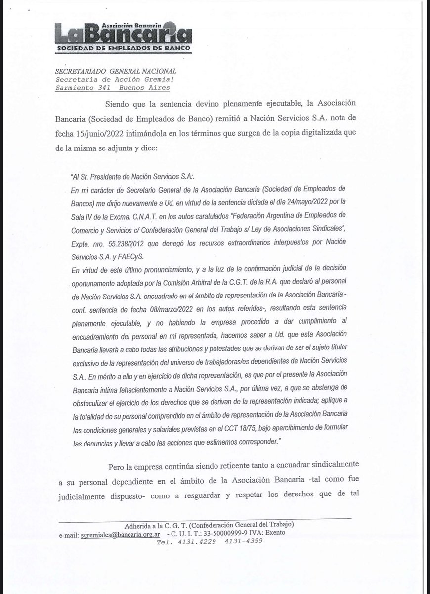 SergioOPalazzo's tweet photo. Denuncia al Ministerio de Trabajo pidiendo audiencia para el cumplimiento de la sentencia sobre Nacion Servicios. https://t.co/CqyuuAZOzv