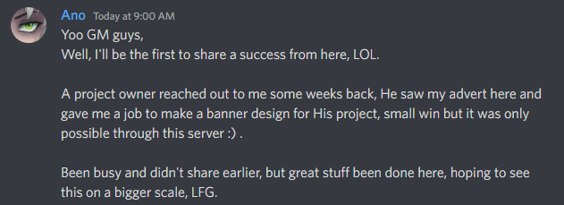 CollabAIO's tweet image. This is what we love to hear from the community! 👑

- Alpha Caller
- Collab Manager
- Community Moderator/Manager
- Marketing Manager
- Artist
- Designer
- Developer
- + more

Join Collab AIO and get hired by projects and communities! 🤍

#NFT #NFTGiveaway #NFTCommunity #nftart