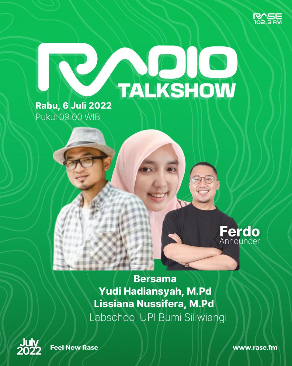 Mau sekolah yang metode pembelajarannya inovatif, kreatif, efektif, dan menyenangkan?
Yuk dengerin talkshow bersama Labschool UPI Bandung
Rabu, 6 Juli 2022
Mulai pukul 09.00 WIB
Kirim pertanyaan kamu di kolom komen ya!
#rasefm #feelnewrase #labschoolupi