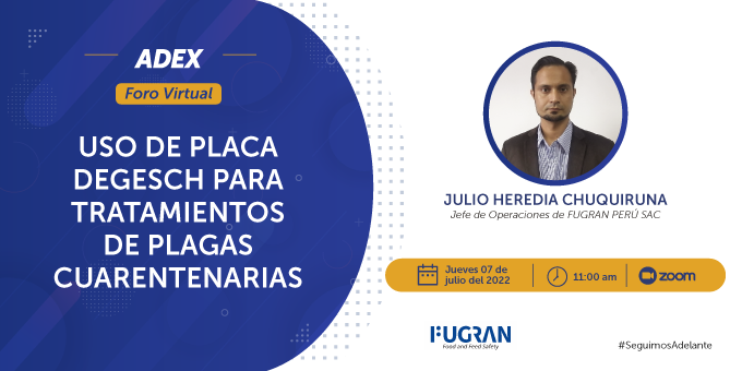 ADEX_PERU's tweet photo. #PerúNoSeDetiene 🚀 | No te pierdas este jueves 7 de julio a las 11:00 a. m. nuestro foro virtual gratuito 'Uso de placa Degesch para tratamientos de plagas cuarentenarias', gracias a ADEX y @FugranPeru.  

Inscríbete aquí 👉 https://t.co/2584WFfabe https://t.co/lTB6g90Rnr