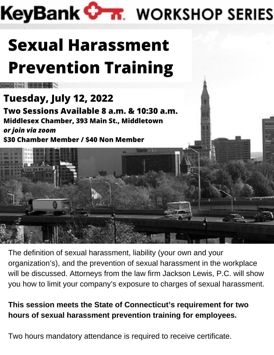 MdsxChamber's tweet photo. Don't forget to register for our upcoming Sexual Harassment Prevention Trainings next Tues, July 12 at 8:00 a.m. &amp; 10:30 a.m. This session meets the State's requirement for 2 hrs of sexual harassment prevention training for employees.

For more info, visit https://t.co/VOgLOtVXpG https://t.co/WzK8ECAlZl