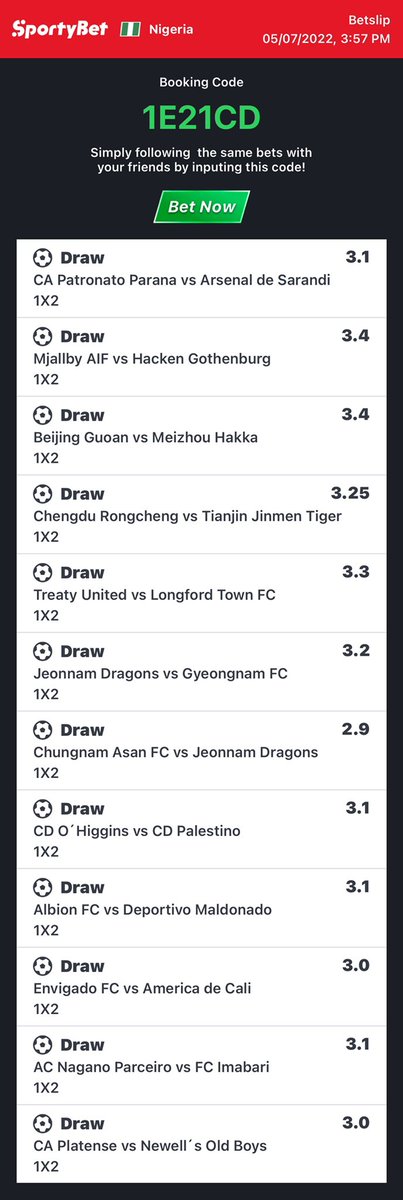 psalmmychizzy's tweet photo. 12 DRAWS ON SPORTYBET 🥳🥳

This week 🙏
956K odds 
100 naira to 30 million 
Flex 💪 your bet and win massively..
Edit to your taste 👅 

Good luck 👍🍀 
Grand audit week 🧏‍♂️ https://t.co/S2ingme3dI