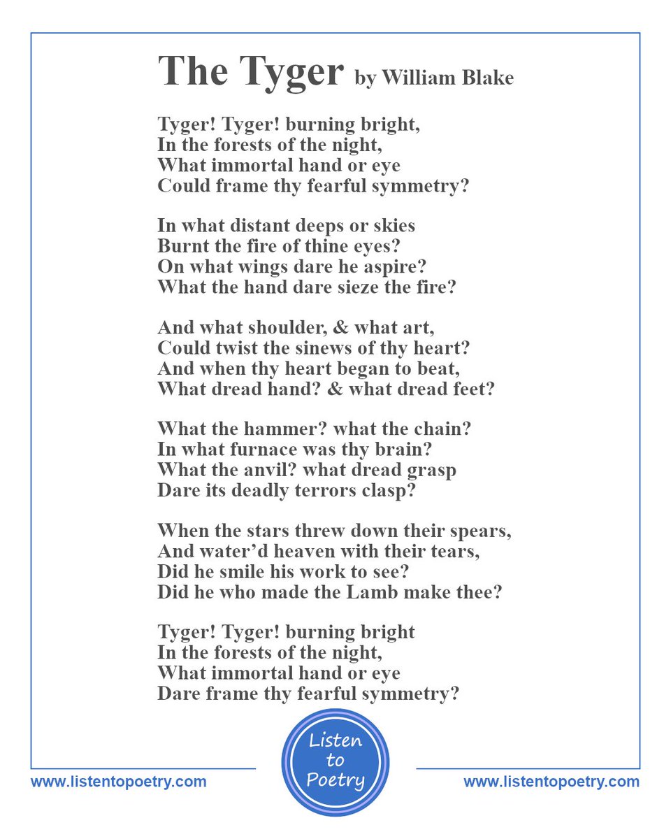 ListentoPoetry's tweet photo. Another powerful #poem by #WilliamBlake #poet, #painter . Have a listen to #TheTyger
https://t.co/QO2tvVjMCf
#PoetryCommunity @Blake_Society #TheBlakeSociety @BlakeArchive @BlakeQuarterly @artist_blake https://t.co/qKz4ctH0m0