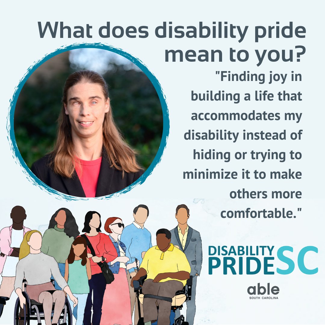 Able_SC's tweet photo. For Disability Pride Month, we asked our staff to share what disability pride means to them. We’ll be sharing their answers with you, throughout the month!
This week, we hear from Bauer, Paige, Carrie, and Reba.
#DisabilityPrideMonth #DisabilityPride https://t.co/e9H6PuVAiF