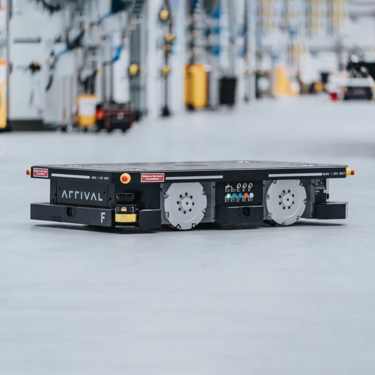 arrival's tweet image. Better, Faster, Stronger 💪 

The WeMos that power our Microfactory have been undergoing some upgrades. 

The latest WeMos can move twice as fast between assembly bays, with double the payload capacity – when it comes to mobile robotics, it’s all about working smarter.