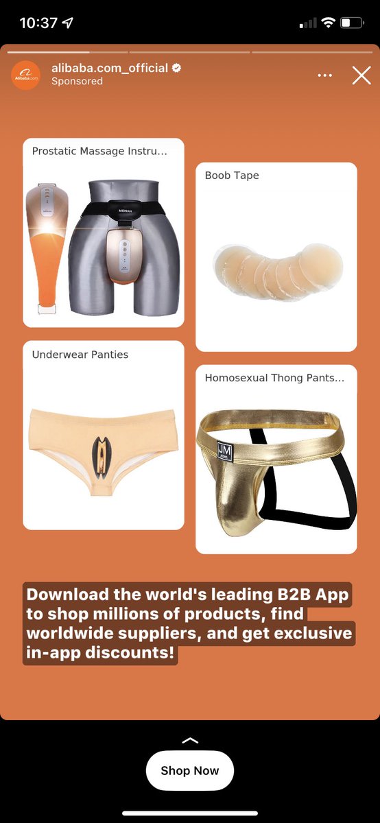 itsacazn's tweet photo. Instagram targeted ads give you one good item (boob tape) and the rest are like…here, tell somebody these are also available lmao 🤣😂😂
#homosexualthongpants
#sucklingpig
#prostaticmassage https://t.co/iekJ6QZGCh