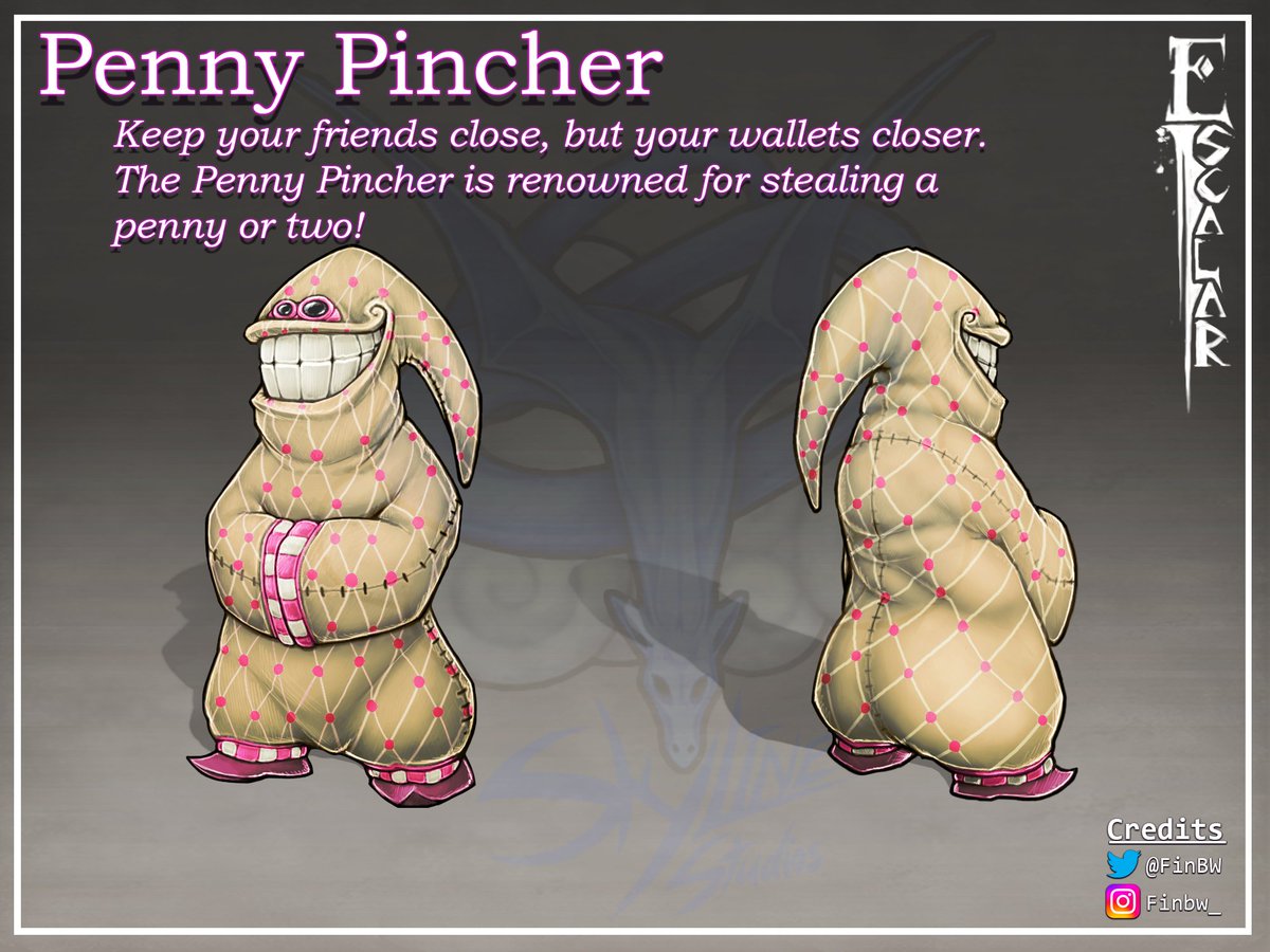 SkylineGames_'s tweet photo. Meet the Penny Pincher by @FinBW!
Where there is money he will follow πΈ! He is our favourite character design overall with his mischevious smileπ! More concepts dropping soon!
#Tranzfuser2022 #Escalar #platformer #indiedev #conceptart #FinBW https://t.co/lYqGgJsbwu