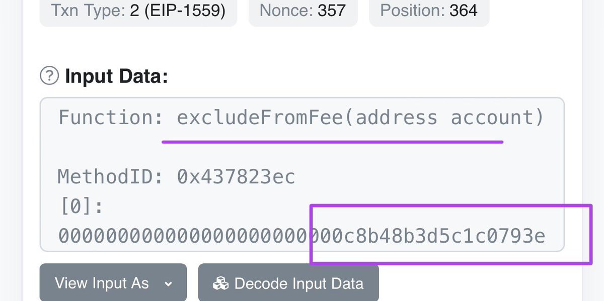 Rug_Radar's tweet photo. Whitelisting specific wallets from paying taxes &amp; rewarding reflections.

Which account? Well, this one for instance:

0xC8B48b3d5C1C0793eb3c336BDfe230711402ab5C

TXN: https://t.co/luG3sqH2DZ https://t.co/TYlvoCdoQ9