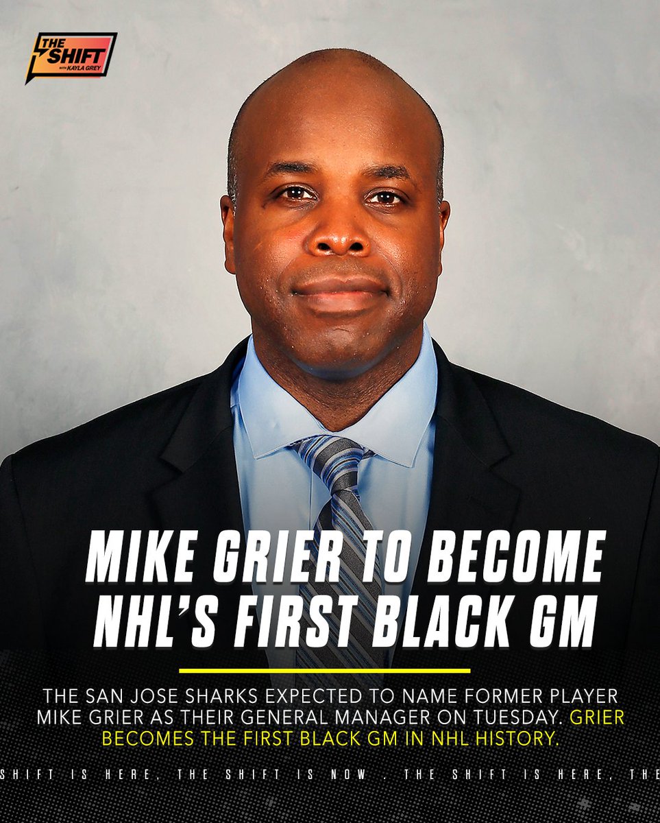 theshift_sports's tweet photo. Congrats to Mike Grier on hockey history!

Grier is expected to become the NHL's first Black general manager, upon an official announcement from the San Jose Sharks today. https://t.co/yUKHUSGE1S