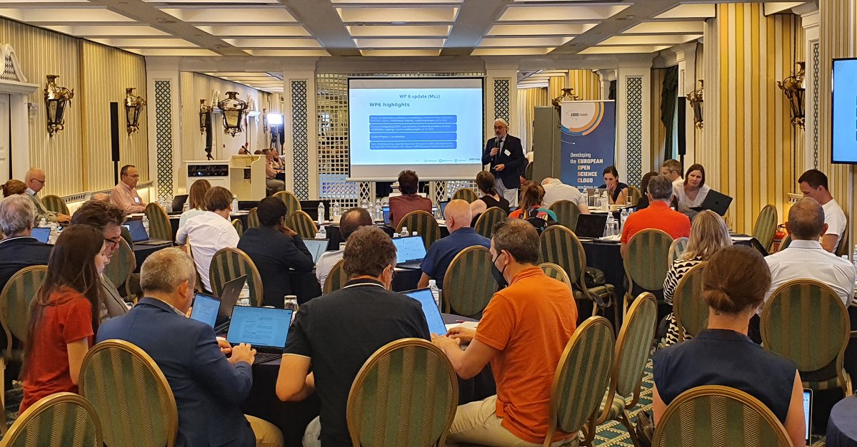 LifeWatchERIC's tweet photo. We're at the @EOSCFuture General Assembly &amp; Consortium meeting in Athens! #EOSCFuture is an #H2020 project implementing the European Open Science Cloud 🔗➡️ https://t.co/ZWLUOp2kvg

Below, CEO Christos Arvanitidis is pictured today updating the consortium on the progress of WP 6. https://t.co/j41B8GuEuS