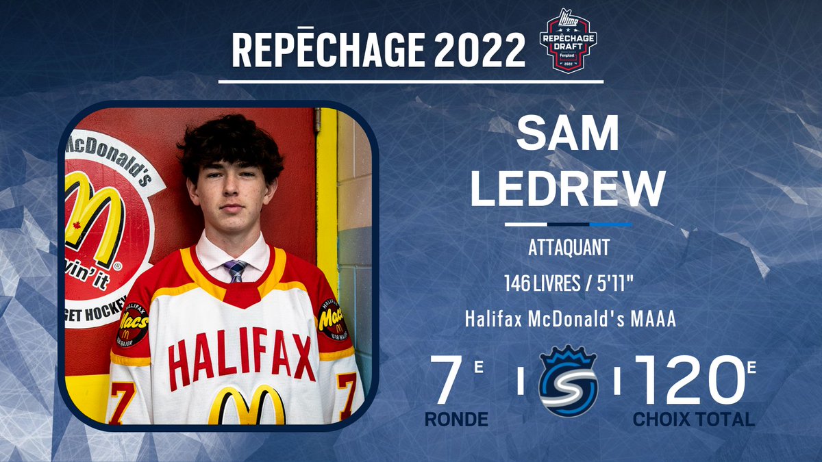 REPÊCHAGE 2022 // Pour son huitième choix, choix de 7e ronde (120e au total), les Saguenéens de Chicoutimi sont fiers de sélectionner du Halifax McDonald's MAAA, l'attaquant, Sam Ledrew! 🔵⚪️

Bienvenue avec les Sags, Sam! 🙏

#fierdetresags #repechage2022 #LHJMQ