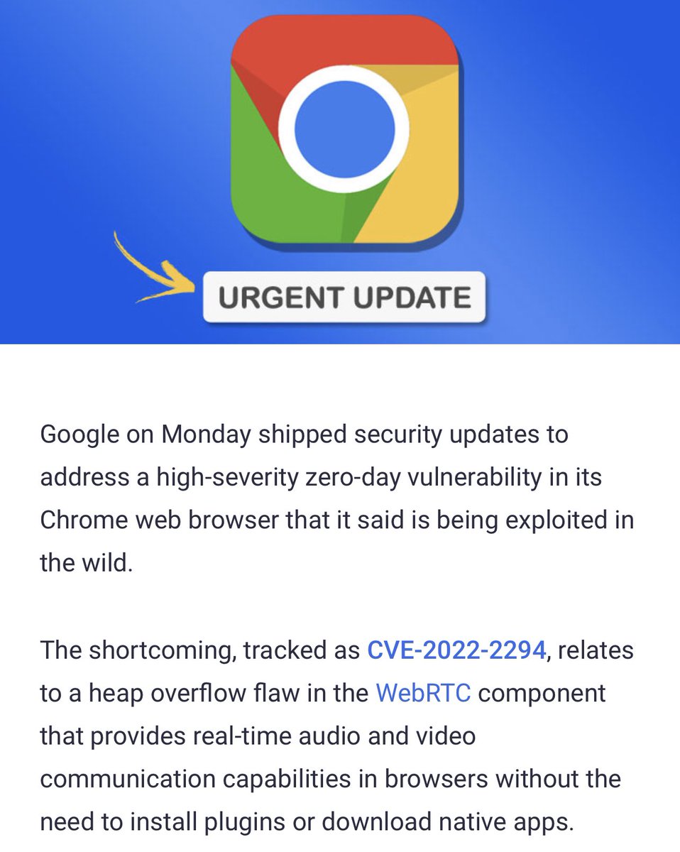 wallet_guard's tweet photo. β οΈ CRITICAL ALERT β οΈ
UPDATE CHROME ASAP.
Why the urgency?
- Allows real-time control of Audio and Video without installation of any plugins https://t.co/dhquaFgrKV