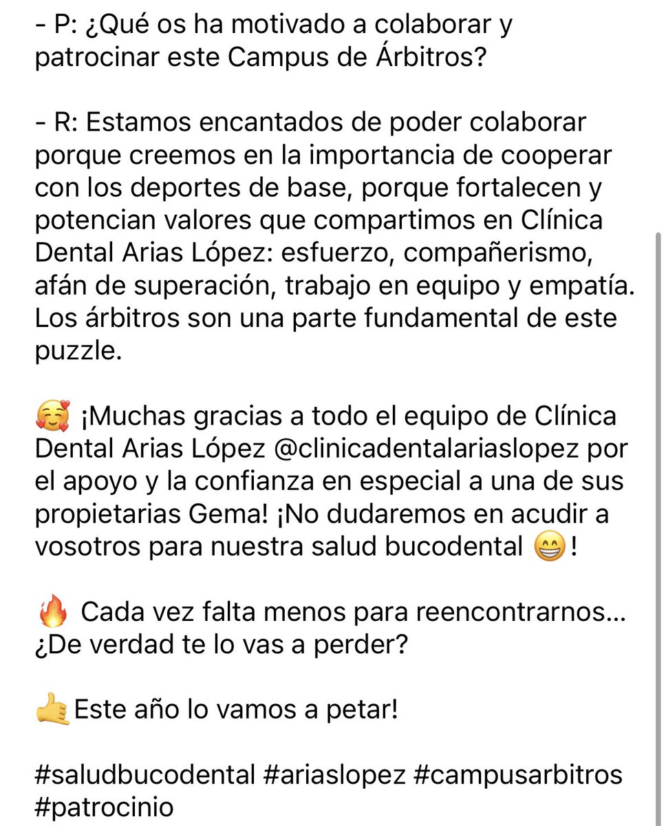 Y hoy os presentamos una nueva empresa comprometida con nuestro campus! 
Gracias CLINICA DENTAL ARIAS LOPEZ. 
Os dejamos una pequeña entrevista a una de sus propietarias Gema Arias así como os mostramos a todo su gran equipo! Nosotros ya tenemos cita para nuestra revisión!
