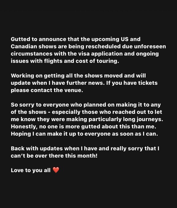 North America tour on hold 💔 https://t.co/K2aXRnsDqp