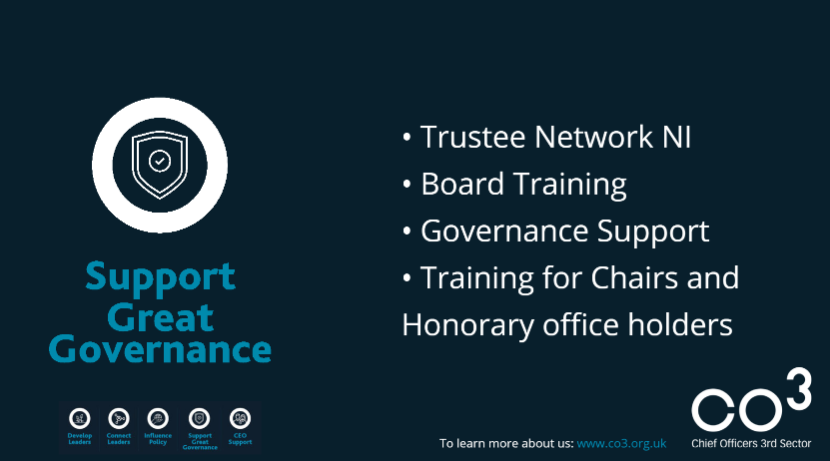 CO3updates's tweet photo. #CO3 is the #TrusteeNetwork in Northern Ireland. We provide governance training, best practice guidance, and peer support for Chairs and Trustees of Community and Voluntary Organisations.
Join today: https://t.co/47j8Ag7Ejf
#CO3Network https://t.co/GbXVk0L4uU